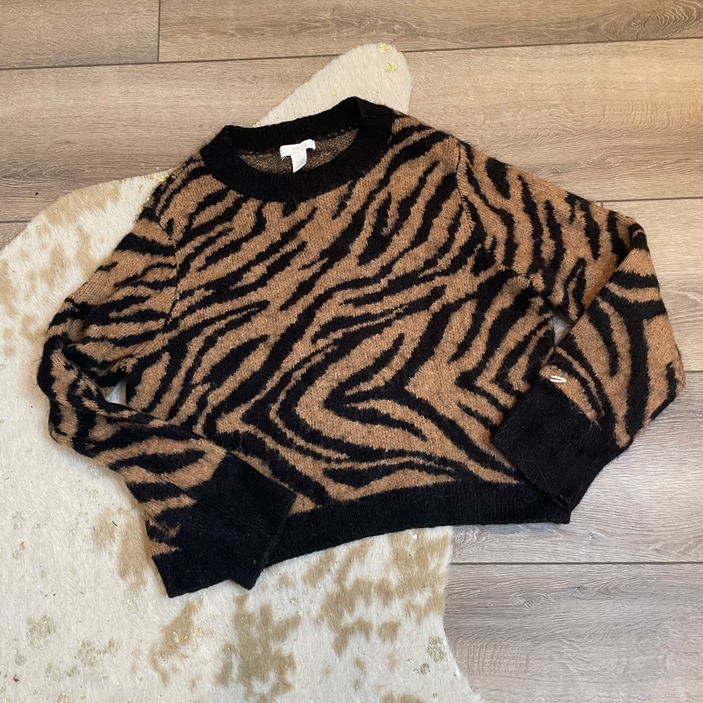 H&M brown black zebra pullover sweater - Picture 1 of 5
